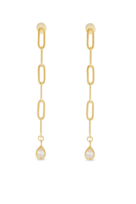 Teardrop Chain Earrings, Gold-Plated Brass